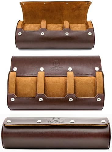 Watch Travel Case for Men Watch Roll for Travel Organizer and Display Watch Case - Swiss Espresso Vegan Leather Watch Case - color: Espresso Finish 3-watch case