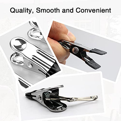 30PCS Small Clothes Pin with Hook for Easy Hanging, Stainless Steel Clothespins, Metal Laundry Grip Clips, Anti Rust, Multipurpose