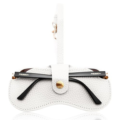 FEISEDY Soft Leather Sunglass Case-Slim Portable Glasses Holder with Button-Closure Wrist Strap for Travel & Outdoor B0308 - color: White