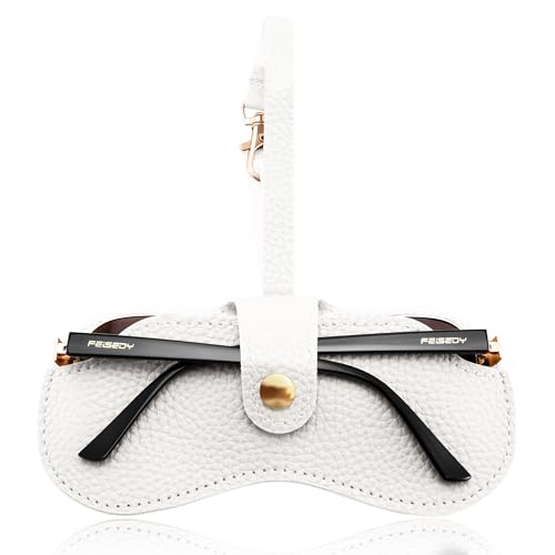 FEISEDY Soft Leather Sunglass Case-Slim Portable Glasses Holder with Button-Closure Wrist Strap for Travel & Outdoor B0308 - color: White
