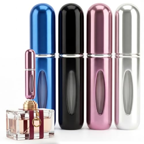 5ml Travel Perfume Bottle Refillable Atomizer Sprayer for Perfume,Leakproof Perfume Atomizer Travel, Portable Refillable Perfume Bottles, (Blue, Black, Pink, Silver) - color: Blue, Black, Pink, Silver