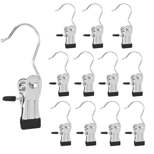Boot Hanger Clips, 12-Pack Laundry Hanging Hooks Clothes Pins for Closet Organizer, Heavy Duty Hanger Clips for Pants, Socks, Towels, Hats, Boots, and Travel, Space-Saving Clothes Clips for Home Use