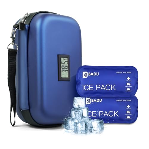Gosemai TSA Approved Insulin Cooler Travel Case Medication Cooler for Travel with Thermometer Temperature Display Diabetic Medication Organizer Medical Travel Cooler Bag with 2 Ice Pack - color: Blue