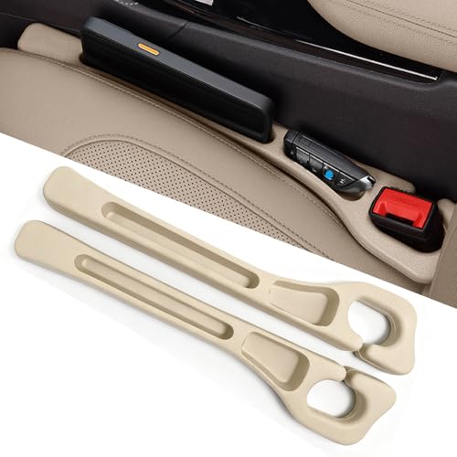 Car Seat Gap Filler Organizer of 2 – Universal Car Gap Seat Filler with Storage Pockets, No Drop Seat Guard for Phones, Keys & Cards, Car Accessories for Most Cars Trucks SUVs(Beige) - color: Beige