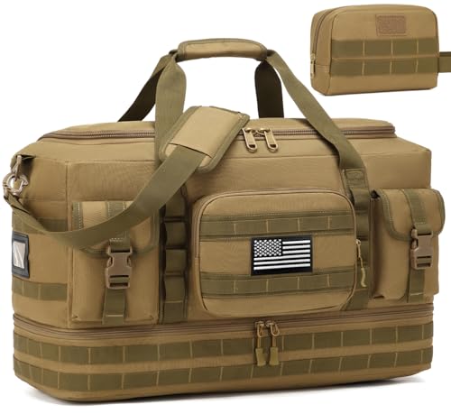 Travel Bag for Men Women, Large Tactical Duffle & Gym Bag for Travel, with Shoe Compartment and Toiletry Bag, Weekender Overnight Trip with Wet Pocket for Workout Medical, Brown - color: Brown
