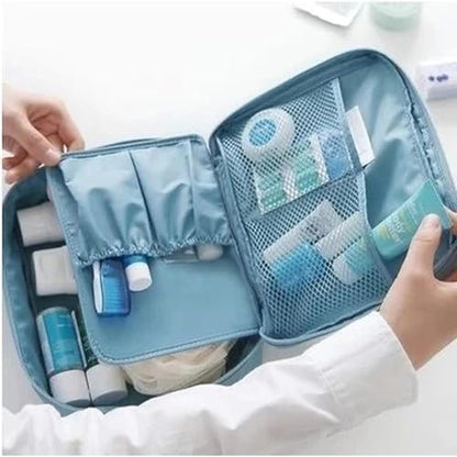 Large Capacity Travel Toiletry Bag, 9x5x4 Inch Makeup and Bathroom Organizer with Water-Resistant Fabric, Blue Floral Design