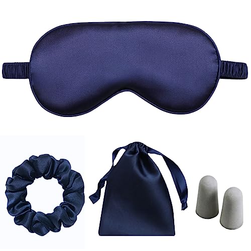 Silk Satin Sleeping Eye Mask, Navy Sleep Eye Night Blindfold for Women and Men, Soft Breathable Blackout Eyeshade Eye Cover for Travel, Wedding Bridesmaid Gift - color: Navy