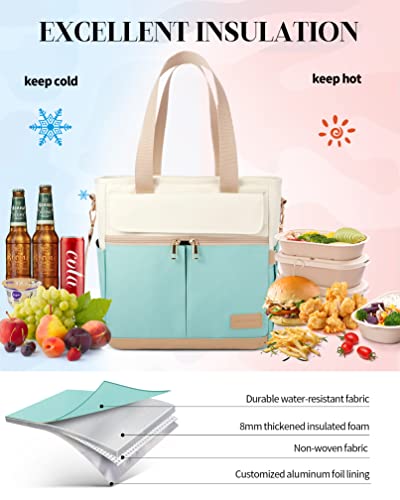 JOYHILL Lunch Bag for Women, Lunch Tote Leakproof Insulated Lunch Box with Shoulder Strap, Adult Reusable Lunch Cooler Tote Bags for Work Picnic Camping Beach (E-GREEN) - color: E-GREEN