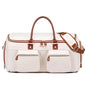 Convertible Garment Bag for Travel, PU Leather Carry On Garment Duffle Bag for Men Women, 2 in 1 Suit Travel Bags for Hanging Clothes with Shoe Compartment - color: Beige
