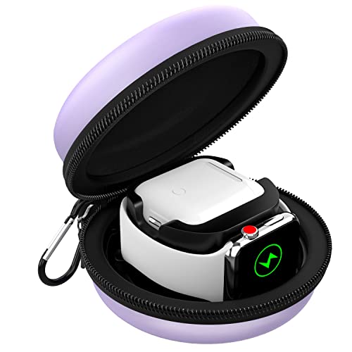MoKo Travel Case Compatible with Apple Watch Series 11/10/9/8/7/6/5/4/3/2/1/SE3/SE2/SE,Portable Protective Storage Bag Fit iWatch Stand and Airpods 2 & 1 Charging Case Station Dock,Taro Purple - color: Taro Purple