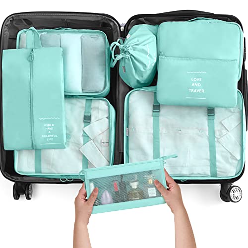 KPX 8 Set Packing Cubes for Travel, Luggage Packing Organizers Accessories Large Toiletries Bag for Clothes Shoes Cosmetics (Blue) - color: 8Set-Blue