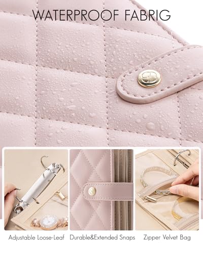 VLANDO Travel Jewelry Case,Jewelry Organizer Box with Clear Zipper Velvet Jewelry Pouch Bag, PU Leather Jewelry Case,Gift for Women-Pink - color: 04.Pink