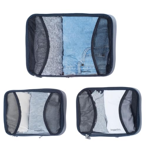 Baggallini Compression Cube 3-piece set - Lightweight Compression Packing Cubes for Travel - color: French Navy