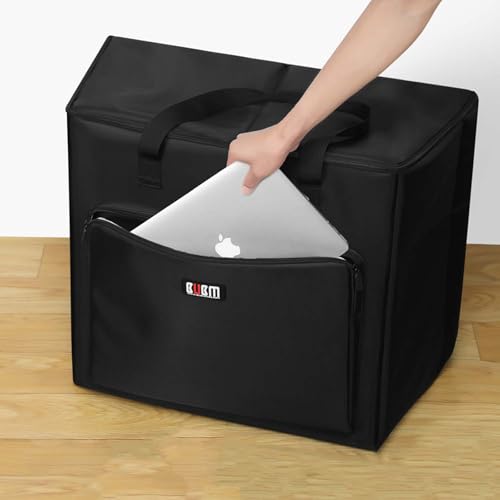 BUBM Desktop Computer Carrying Case, Padded Nylon Carry Tote Bag for Transporting Computer Tower PC Chassis, Keyboard, Cable and Mouse - color: Black-27 INCH