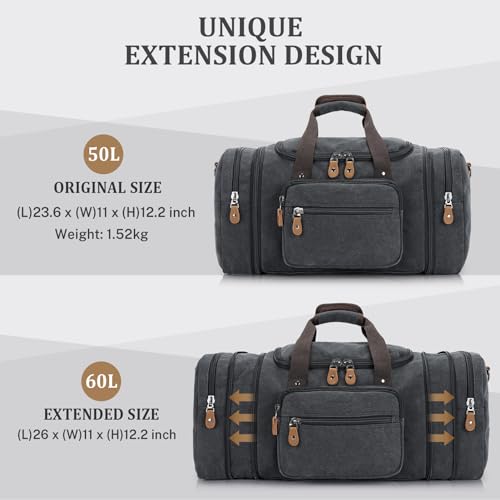 Gonex Canvas Duffle Bag for Travel 60L Expandable Duffel Weekend Overnight Bag men (Dark Gray) - color: Dark Grey, size: X-Large-60L (Without Shoe Compartment)