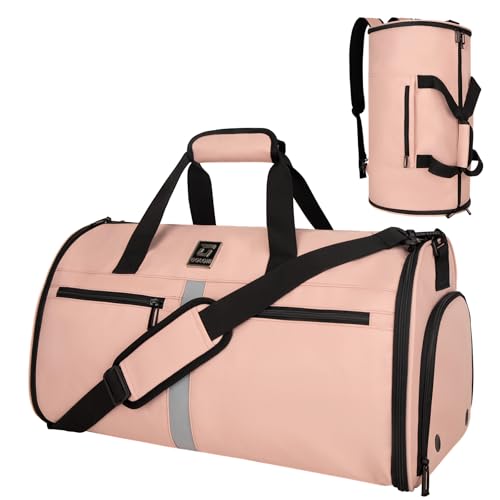 Garment Bags for Travel,50L Carry on Convertible Garment Duffle bag with Shoulder Strap,3 in 1 Hanging Suit Travel Bag with Shoulder Strap - color: Pink