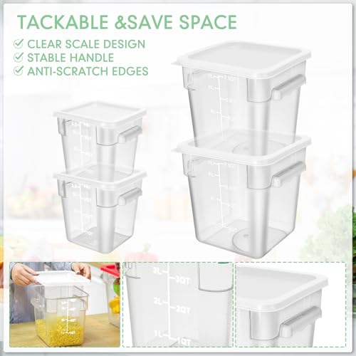 Lallisa 4 Pcs 8qt & 4qt Clear Food Storage Containers with Lids Handles and Scales, Stackable Plastic Square Food Storage Containers for Dough Proofing Baking Kitchen Restaurant(White) - color: White