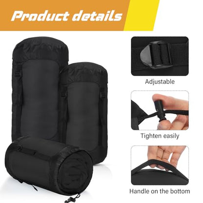 5 Pcs Compression Sacks for Backpacking 5L/10L/15L/20L/35L Camping Sleeping Bag Stuff Sack Water Resistant Sleeping Bag Storage Sack for Space Saving Hiking Gear - color: Black