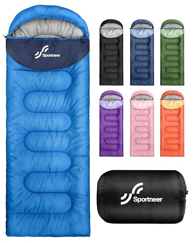 Sportneer Sleeping Bag for Adults & Kids, Cold Weather & Warm Waterproof Camping Sleeping Bag, Compact Portable for Camping Hiking & Travel - color: Light Blue + Dark Blue, size: 3.3lbs, 50-80℉