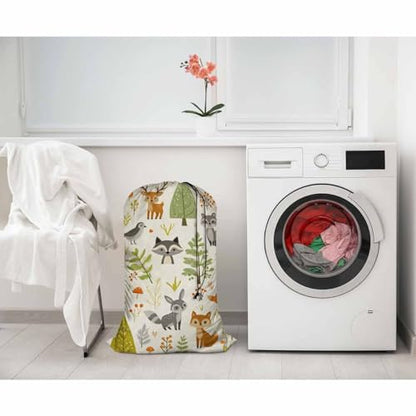Swono Woodland Animals Laundry Bag with Strap Machine Washable Large Dirty Clothes Organizer Trees Mushrooms Berries Rabbit Owl Easy Fit Laundry Hamper or Basket, Carry Up to 4 Loads of Laundry - color: Woodland Animals