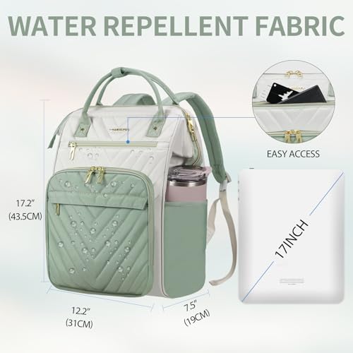 VANKEAN 17 Inch Laptop Backpack for Women Fashion Computer Work Bag, Large Capacity Waterproof Backpack, College Daypack Business Travel(Beige-Light Green, 17.3 Inch) - color: Beige-light Green, size: 17.3 Inch