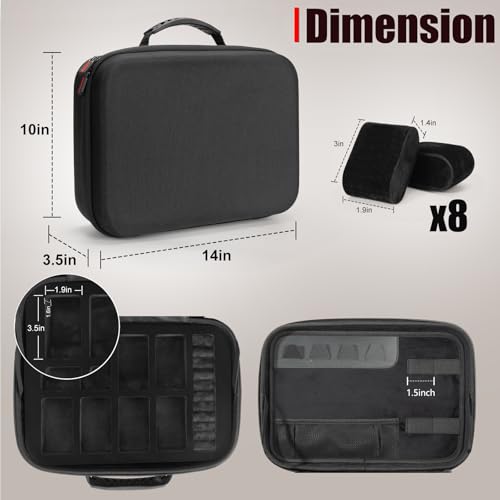 Travel Jewelry Box Watch Case, 8 Slots Watch Organizer for Men Women, Hard Storage Bag with 10 Ring Holders, 4 Necklace Hooks, 4 Watch Strap, Jewelry Bracelets Carrying Case with Soft Pillow