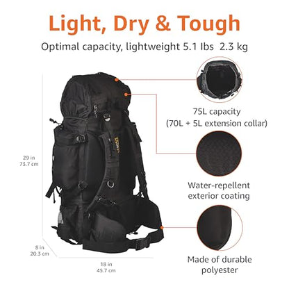 Amazon Basics Internal Frame Hiking Backpack for Camping and Backpacking, Adjustable Straps, Rainfly Included