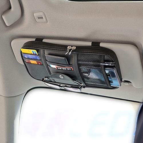 Car Sun Visor Organizer, Auto Interior Accessories Pocket Organizer - Car Truck SUV Storage Pouch Holder, with Multi-Pocket Net Zipper (Black) - color: Black