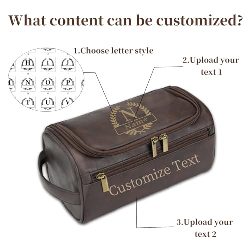 Personalized Gifts for Men Toiletry Bag, Custom Engraved Travel Dopp Kit with Name Initials, Valentines Gift, Groomsmen & Best Man Gift, Father’s Day, Wedding for Husband (Coffee Brown) - color: Coffee Brown