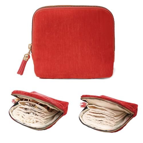 Small Jewelry Travel Case, Portable Travel Jewelry Organizer Soft Velvet Organizer Pouch Mini Travel Jewelry Bag with Zipper for Earring Crystal Bracelet Ring,Anti-Scratch(Bright Red) - color: Bright Red