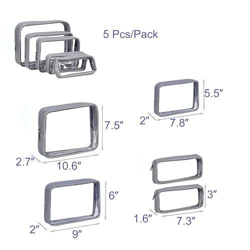 Remobia Hicol TSA Approved 5-Piece Diaper Bag Organizer Pouch Set Clear Waterproof TPU Kids Toiletry Storage Set Travel Packing Clutch Cube Bags for Baby Nursing (Dark Gray) - color: Dark Gray Leather
