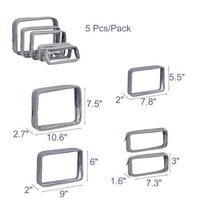 Remobia Hicol TSA Approved 5-Piece Diaper Bag Organizer Pouch Set Clear Waterproof TPU Kids Toiletry Storage Set Travel Packing Clutch Cube Bags for Baby Nursing (Dark Gray) - color: Dark Gray Leather