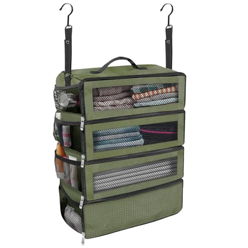 Olosar Suitcase Organizer, Travel Luggage Organizer Portable Hanging Travel Shelves Collapsible Hanging Packing Cubes for Carry on Suitcase - color: Army Green-M, size: Medium