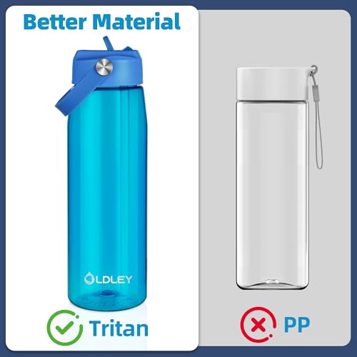 OLDLEY 32 oz Water Bottle with Straw, Leakproof Sports Water Bottle with Carry Strap, BPA-Free Large Water Bottles for Home,Travel, School, Outdoors, Gym, Tritan, Blue - color: Blue