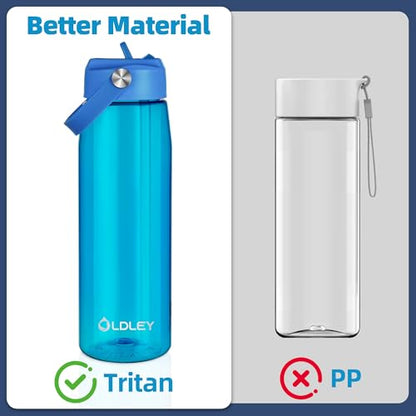 OLDLEY 32 oz Water Bottle with Straw, Leakproof Sports Water Bottle with Carry Strap, BPA-Free Large Water Bottles for Home,Travel, School, Outdoors, Gym, Tritan, Blue - color: Blue