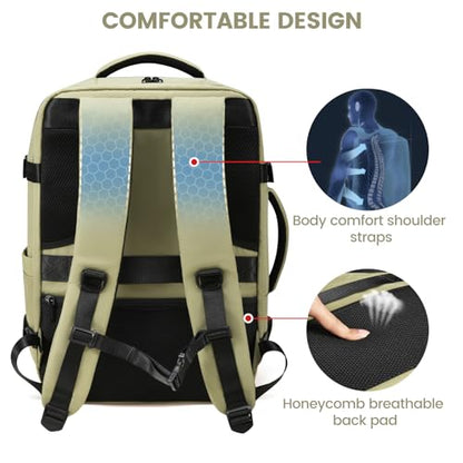LOVEVOOK Travel Backpack For Women,40L Carry On Backpack Flight Approved,TSA Personal Item Travel Bag Fits 17 Inch Laptop,Weekender Overnight Daypack with Toiletry Bag and Cube,White Light-brown - color: Green, size: 17.3 Inch-40L-4Pcs