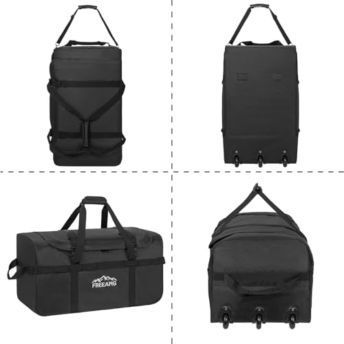 120L Foldable Rolling Duffel Bag with 3 Wheels And Handle, 30 inch Large Travel Duffle Bag for Travel, Camping, Outdoors - color: Black