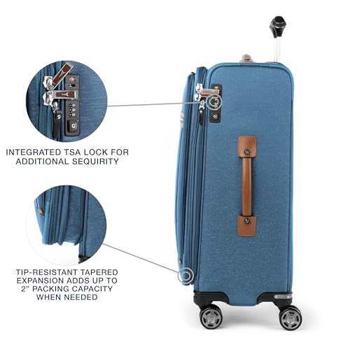 Travelpro Platinum Elite Softside Expandable Checked Luggage, 8 Wheel Spinner Suitcase, TSA Lock, Men and Women, Coastal Blue, Checked Medium 25-Inch - color: Coastal Blue, size: Checked-Medium 25-Inch