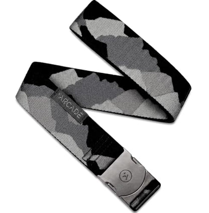 Arcade The Original Unisex Adventure Belt, Heavy Duty Elastic Webbing, Non-Metal Travel Friendly Buckle - color: Ranger Peaks Camo - Grey