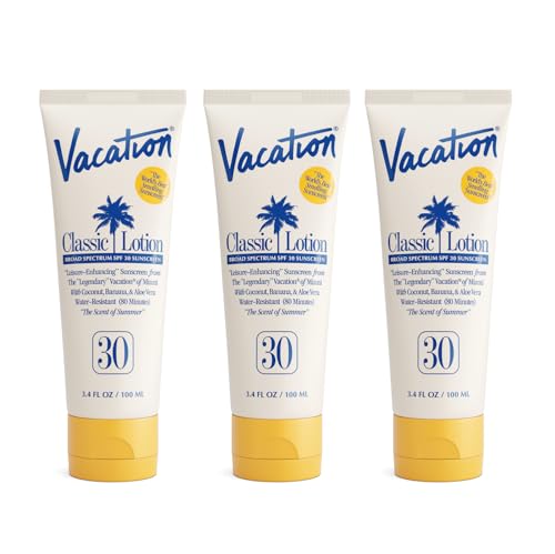 Vacation Classic SPF 30 Sunscreen Lotion, 3.4 Fluid Ounces, Pack of 3 - Invisible, No White Cast, Water-Resistant, Vegan, Dermatologist-Tested, Travel Size - size: 3.4 Fl Oz (Pack of 3), style: SPF 30