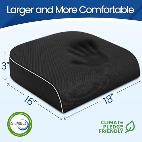 SweetSlubr Seat Cushion for Tailbone Pain Relief, Office Chair Cushion, Chair Pad, Memory Foam Large Cushion with Non-Slip Cover for Soft Support at Office Chair, Car Seat, Airplane, Black/Large