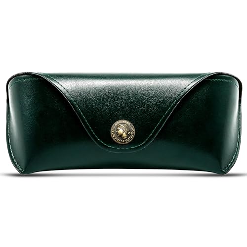 SUNGAIT Vegan Leather Glasses Case Portable Sunglasses Holder Hard Shell Slim Design Travel-Ready - color: Dark Green