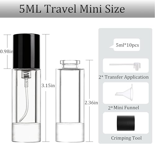 5ml Perfume Travel Refillable Bottle Perfume Atomizer, Travel Size Perfume Bottle,12pcs Glass Bayonet Mount Fragrance Atomizers for Trip, Leak-proof Cologne Sprayer Bottles - color: black