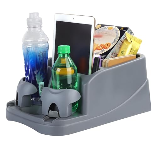 Large Size Plastic Console for Cars, Trucks, Minivans, SUVs with 2 Adjustable Drink Cup Holders pad Book Holder, Back Bench and Front Seat or Floor Middle Console Universal Vehicle Organizer Grey - color: Grey