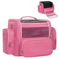 NAONAYA Pink Makeup Brush Bag, Clear Makeup Brush Holder with Lid, Extra Large Capacity Travel Cosmetic Bag Makeup Artist Must Haves,Make Up Organizers and Storage, with Adjustable Dividers - color: Pink