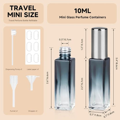 Perfume Travel Refillable Atomizer, 3 Pack 10ml Leak Proof Refillable Perfume Bottle for Air Travel, Purse and Business Trips, Glass Atomizer Sprayer for Cologne with Funnel & Pipette - color: Gradientblue Silver