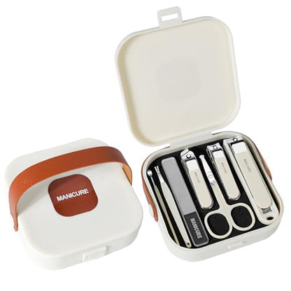 Nail Clipper Set for Men and Women, 7 Pcs Toenail Clippers, Stainless Steel Fingernail Clipper, and Travel Case Manicure Set, Gift Ideas (Beige) - color: Beige