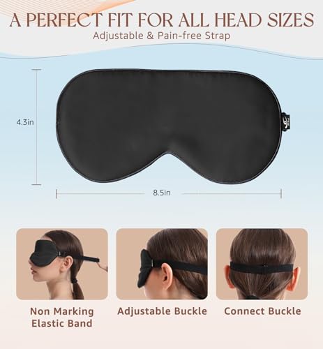 HiRui Silk Sleep Mask, 100% Natural Mulberry Silk of Double-Sided & Inner-Filling, Ultra-Smooth Soft, Adjustable Strap, Blocks Light for Night Sleeping, Travel, Office Naps (Black) - color: Black