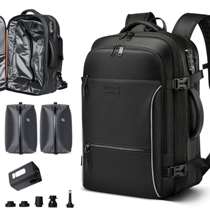 Vacuum Backpack Travel, 70L Expandable Carry On Backpack With Compression System, 2 Detachable TPU Vacuum Bags, TSA Lock, Water-Resistant, Fits 16" Laptop for Business & Travel
