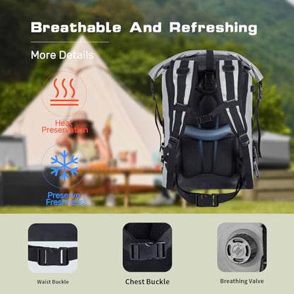48cans Large Cooler Backpack Insulated Waterproof for Men Women Insulated Backpack Cooler Leak Proof Waterproof for 12 Hours Cooling for Camping Picnic Hiking Beach Travel Kayaking - color: Gray